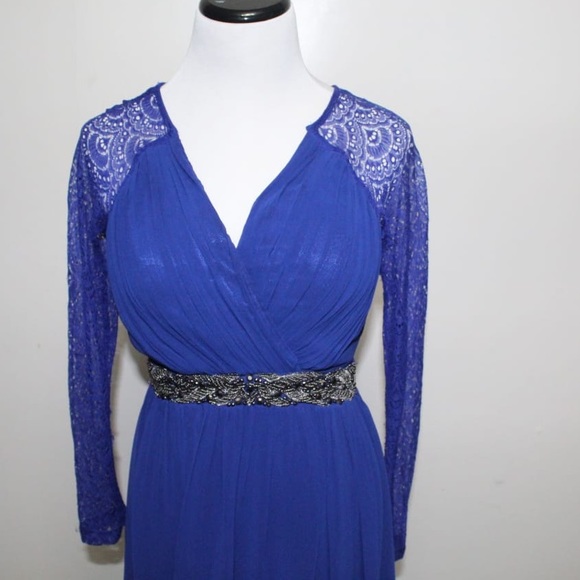 Blue lace long sleeve maxi evening formal dress - Picture 2 of 6